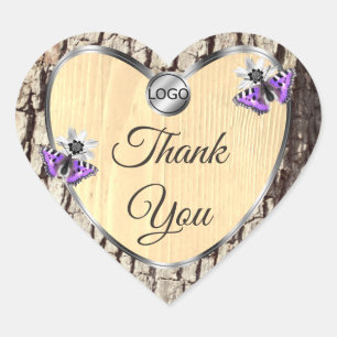 Natural Tree Bark Wood Grain Cute Thank You Logo Heart Sticker