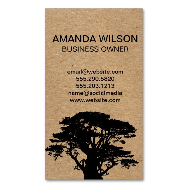 Natural | Tree | Gardening | Landscaping Business Magnetic Business Card (Front Vertical)