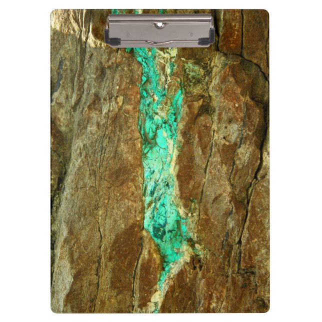 Natural turquoise vein in rough brown stone clipboard (Front)