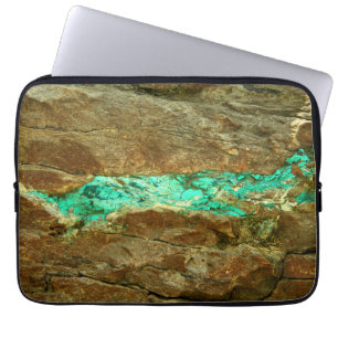 Natural turquoise vein in rough brown stone laptop sleeve