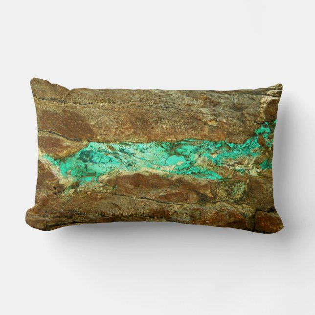 Natural turquoise vein in rough brown stone lumbar cushion (Front)