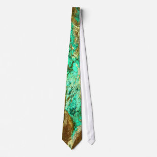 Natural turquoise vein in rough brown stone tie