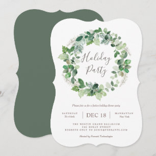 Natural Warm Holiday Party Wreath Invitation