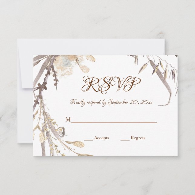 Natural Watercolor Dry Herbs Wreath Rustic Wedding RSVP Card (Front)