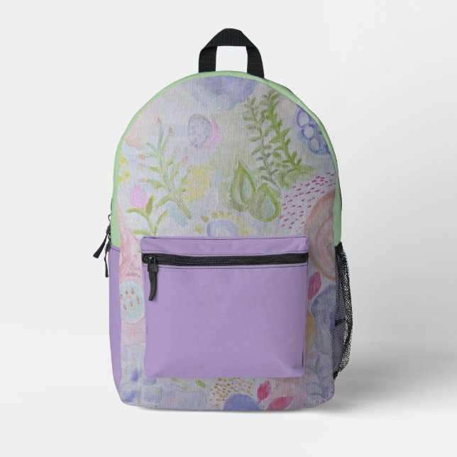 natural watercolor flowers printed backpack (Front)