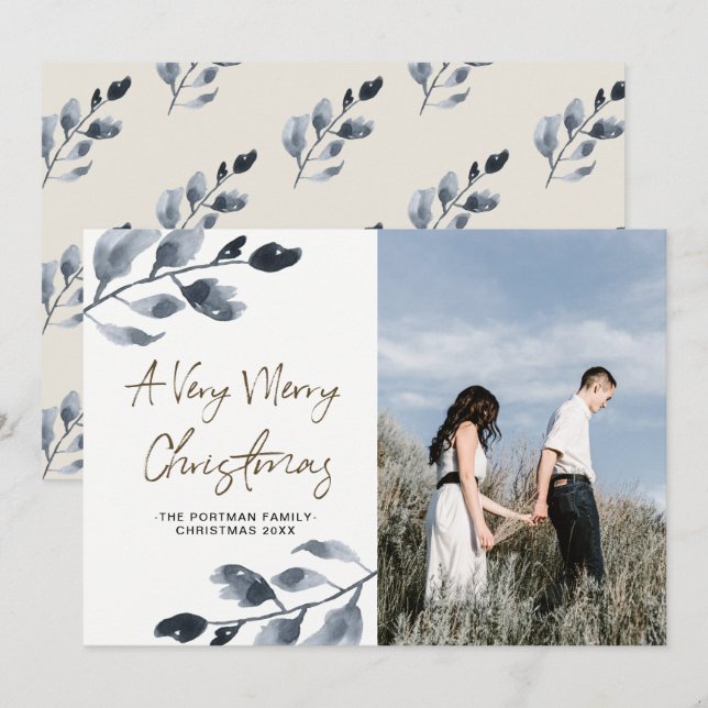 Natural Whimsy Botanical Christmas Photo Holiday Card (Front/Back)