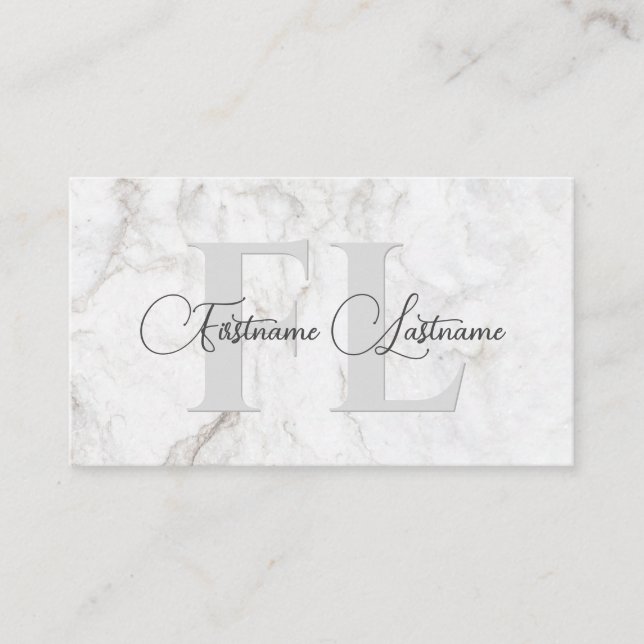 Natural white marble surface calligraphy monogram business card (Front)