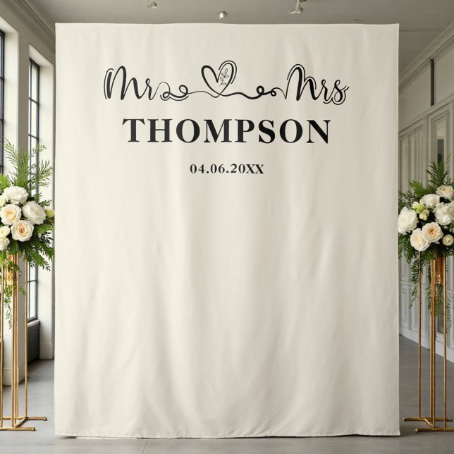 Natural White | Mr and Mrs Elegant Simple Backdrop Tapestry (Creator Uploaded)