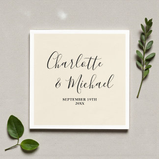 Natural White Script Minimalist Wedding Napkin