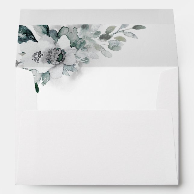 Natural White Watercolor Flowers Wedding Envelope (Back (Bottom))