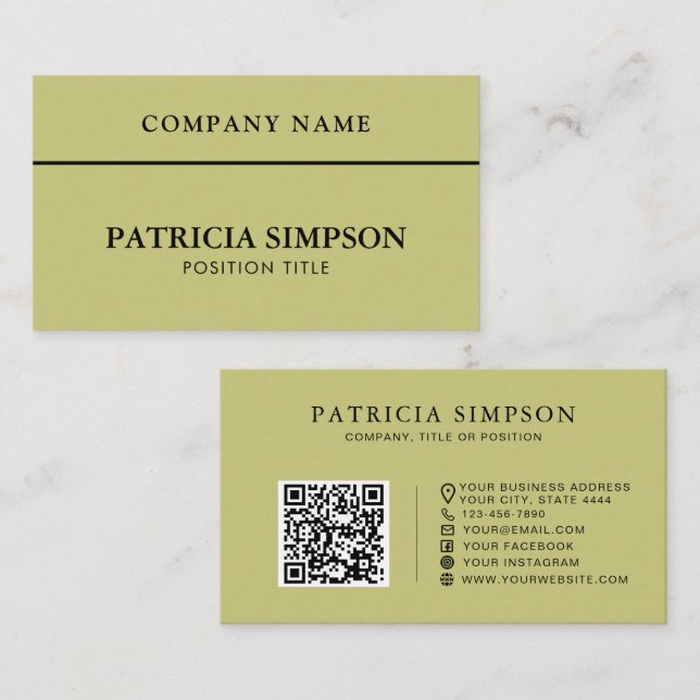 Natural Wild Willow Green QR Code Organic Earthy Business Card (Front/Back)