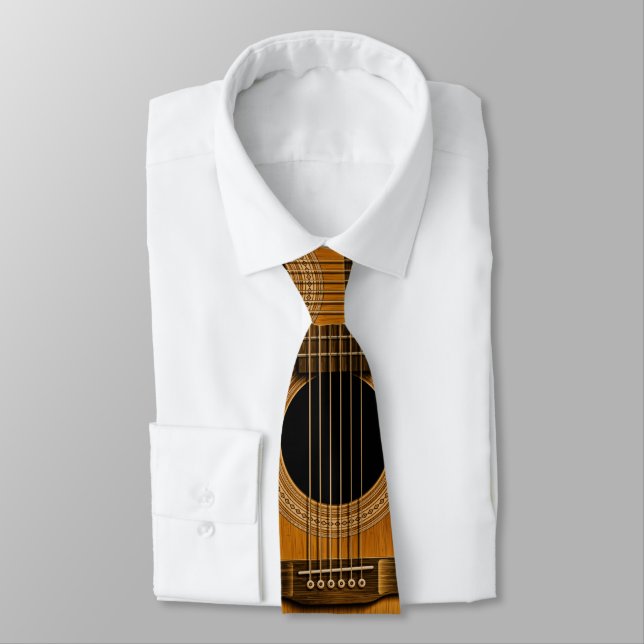 Natural Wood Acoustic Guitar Music Tie (Tied)