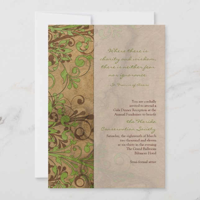 Natural Wood and Floral Fundraiser or Corporate Invitation (Front)