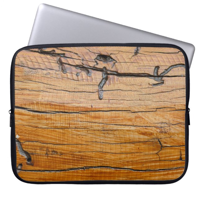 Natural wood background,  wood slice and organic t laptop sleeve (Front)