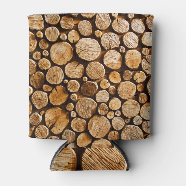 Natural Wood: Close-up Log Texture Can Cooler (Front)