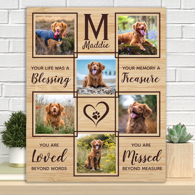 Natural Wood Dog Memorial Unique Photo Collage Plaque (Creator Uploaded)