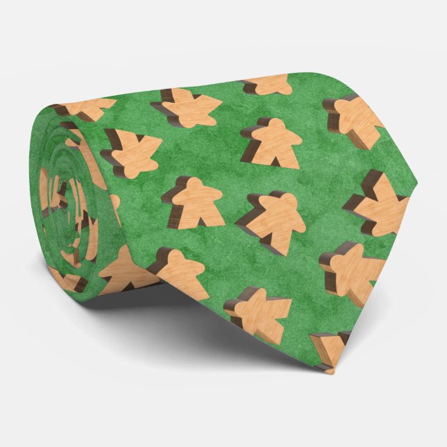 Natural Wood Meeples on Green Tie (Rolled)