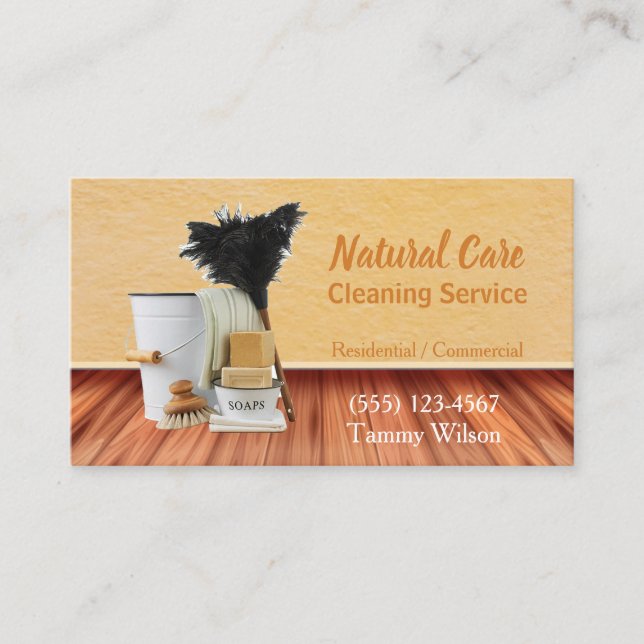 Natural Wood Professional Cleaning Services Business Card (Front)