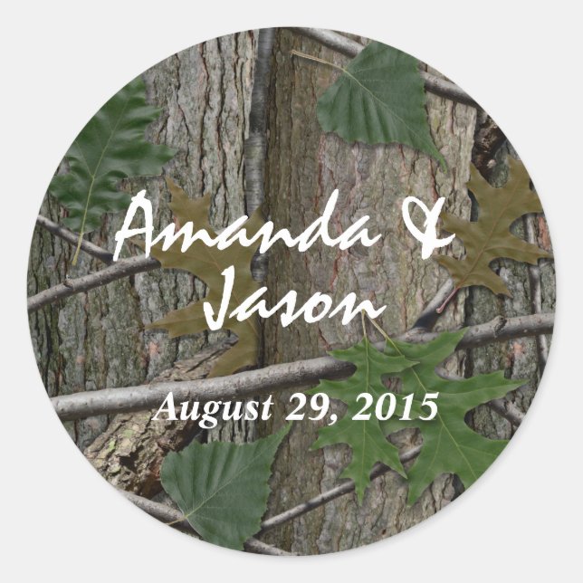 Natural Woodland Trees Bark and Leaves Classic Round Sticker (Front)