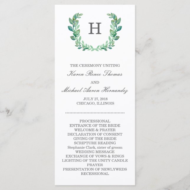 Natural Wreath Wedding Program Programme (Front)