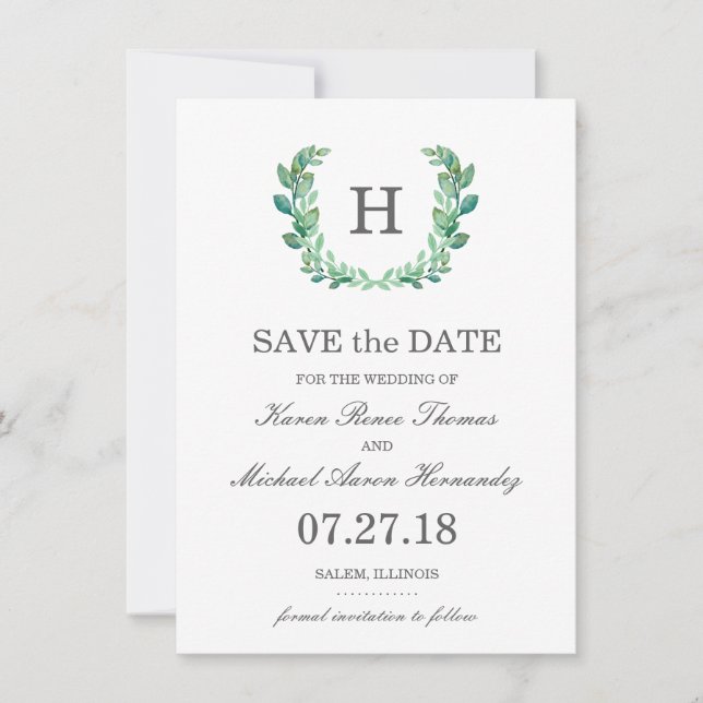 Natural Wreath Wedding Save the Date Card (Front)
