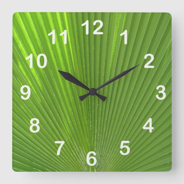Naturally Cool Surfaces_Palm Frond (with numbers) Square Wall Clock (Front)
