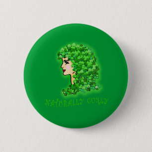 Naturally Curly! With Irish Shamrocks 6 Cm Round Badge