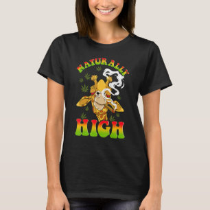 Naturally High Giraffe Smoking Weed - Pothead Pun T-Shirt