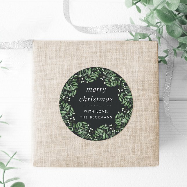 Naturally Joyful | Black | Personalised Christmas Classic Round Sticker (Creator Uploaded)