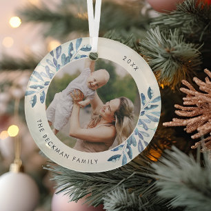 Naturally Joyful   Botanical Personalised Photo Glass Tree Decoration