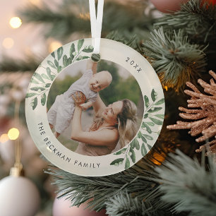 Naturally Joyful Botanical Personalized Photo Glass Tree Decoration