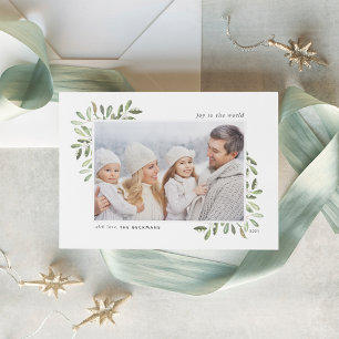 Naturally Joyful   Elegant Watercolor Photo Holiday Card