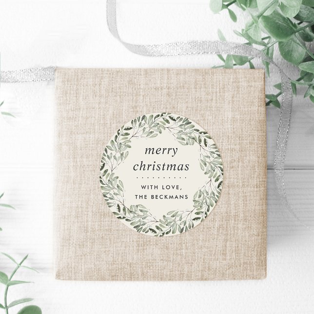 Naturally Joyful | Green | Personalised Christmas Classic Round Sticker (Creator Uploaded)