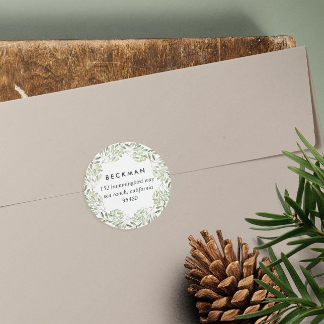 Naturally Joyful | Holiday Return Address Classic Round Sticker (Creator Uploaded)