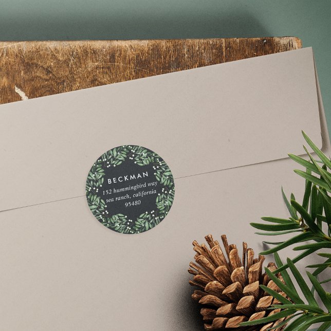 Naturally Joyful | Holiday Return Address Classic Round Sticker (Creator Uploaded)