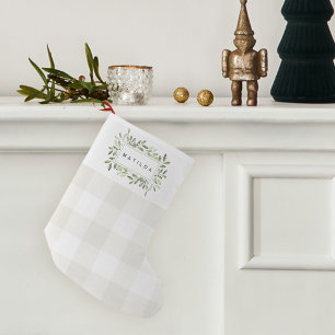 Naturally Joyful Plaid Botanical Personalised Small Christmas Stocking
