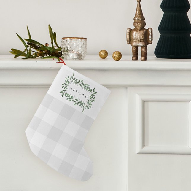Naturally Joyful Plaid Botanical Personalised Small Christmas Stocking (Creator Uploaded)