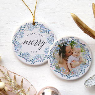 Naturally Joyful   Very Merry Personalised Photo Ceramic Tree Decoration