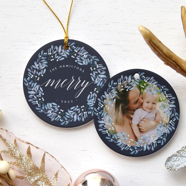 Naturally Joyful | Very Merry Personalised Photo Ceramic Tree Decoration (Creator Uploaded)