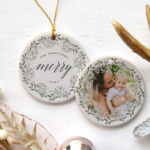 Naturally Joyful   Very Merry Personalised Photo Ceramic Tree Decoration