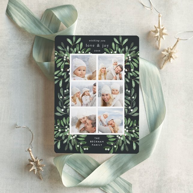 Naturally Joyful Watercolor Holiday Photo Collage Card (Creator Uploaded)