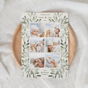 Naturally Joyful Watercolor Photo Collage Holiday Card