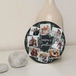 Naturally Joyful Watercolor Round Photo Collage Holiday Card<br><div class="desc">Send holiday greetings to friends and family in chic style with our elegant photo collage cards in a unique round shape. A wreath of dark green painted watercolor mistletoe frames eight of your favourite square photos arranged in a collage layout with "Season's Greetings" in the centre. Personalise the back with...</div>