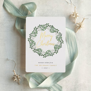 Naturally Joyful Watercolor Wreath Christmas Foil Holiday Card