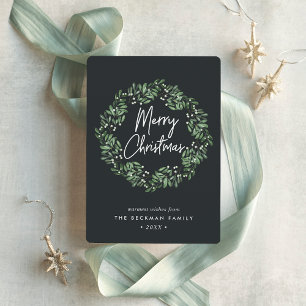 Naturally Joyful   Watercolor Wreath Christmas Holiday Card