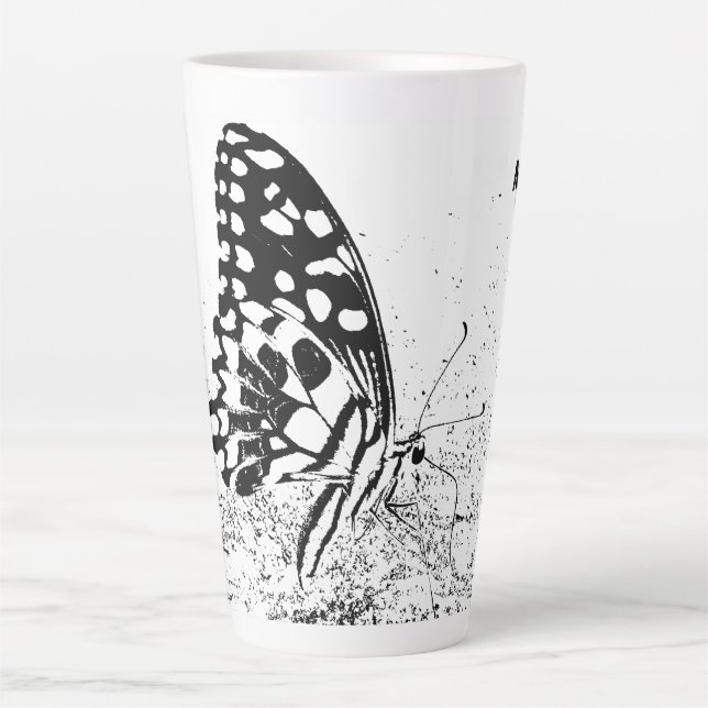 NaturCraze Black and White Butterfly Latte Mug (Front)