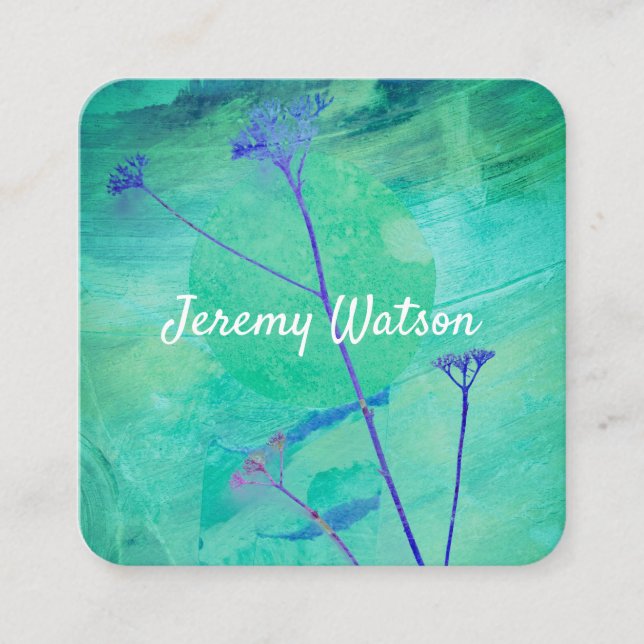 nature abstract blue double sided custom square business card (Front)