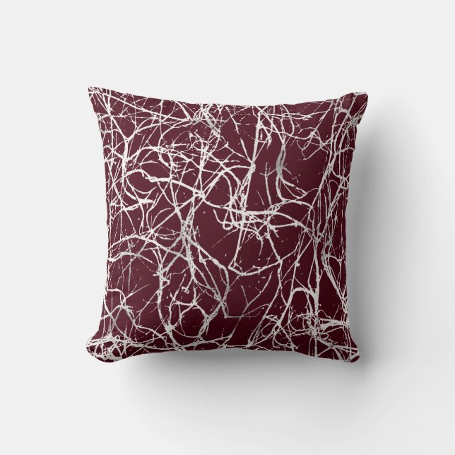 Nature Abstract Burgundy White Grey Nerves Venes Cushion (Front)