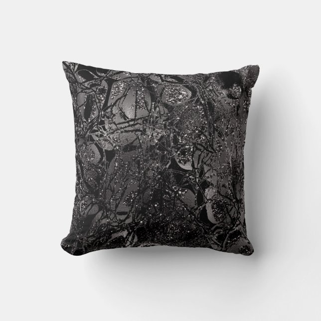 Nature Abstract Glam Cell Glitter Black Grey Grey Cushion (Front)