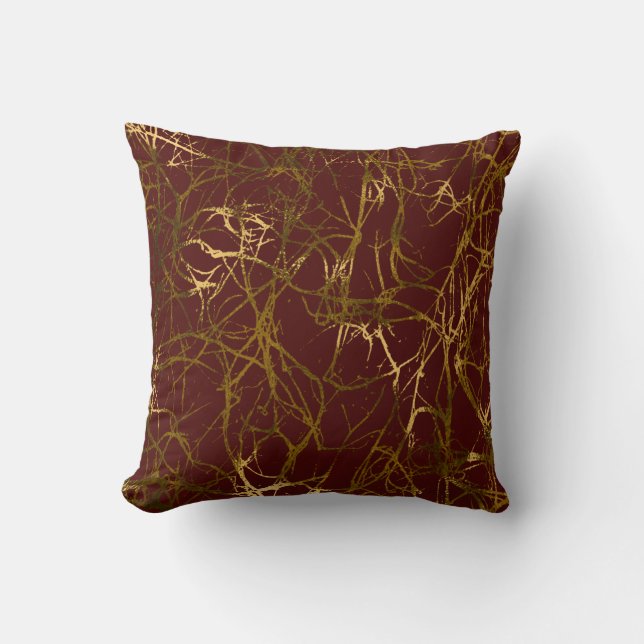 Nature Abstract Marsala Woodlad Sepia Gold Burgund Cushion (Front)